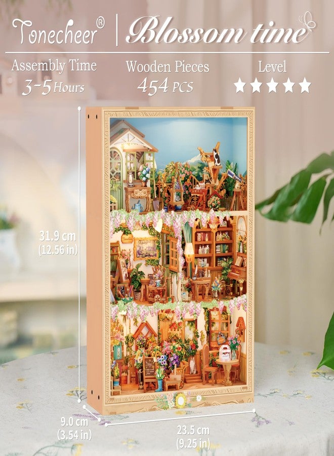 Tonecheer DIY Miniature House Kit, Book Nook Dollhouse Story Frame Kit Wooden 3D Puzzle, Wall Mountable Decor Diorama Model with Dust Cover and LED for Ideal Gift - Blossom Time - Image 2